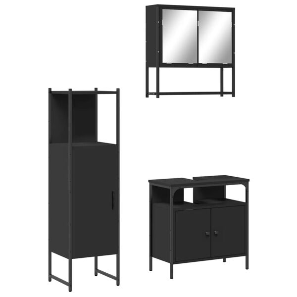 vidaXL Juego de muebles de baño 3 pzas madera contrachapada negro
