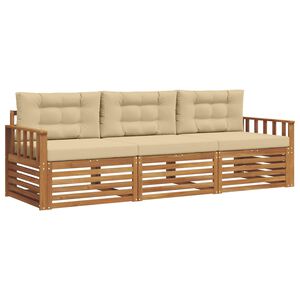 vidaXL Conjunto de sof&aacute;s de exterior con coj&iacute;n 3 pcs Natural y Beige