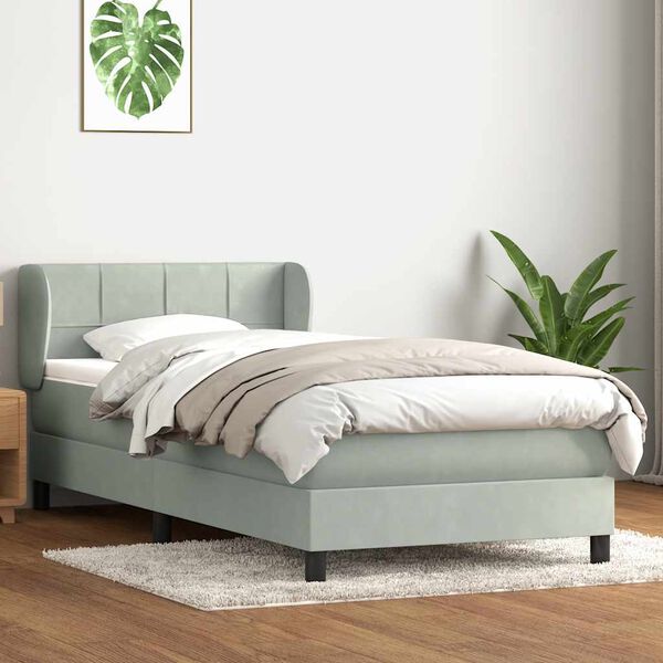 vidaXL Cama box spring con colch&oacute;n terciopelo gris claro 90x210 cm