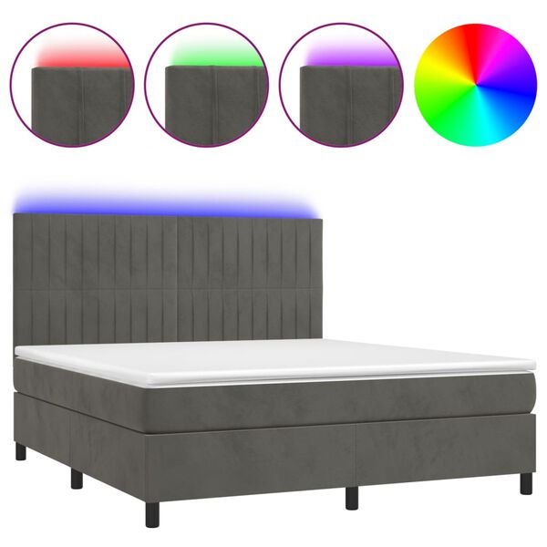 vidaXL Cama box spring colch&oacute;n y LED terciopelo gris oscuro 160x200 cm