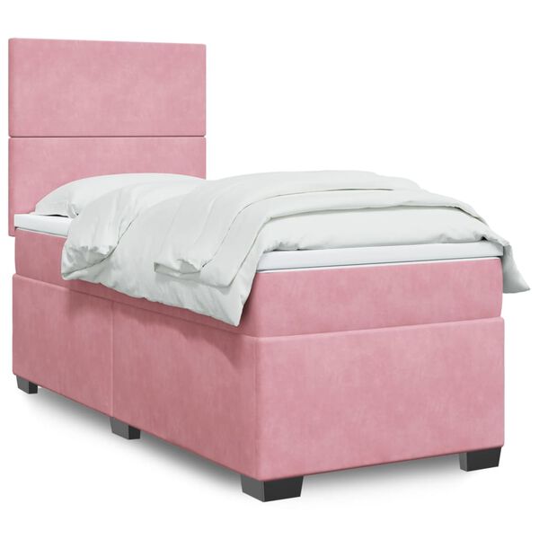 vidaXL Cama box spring con colch&oacute;n terciopelo rosa 100x200 cm