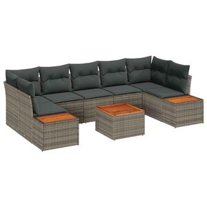 vidaXL Conjunto de sof&aacute; de jard&iacute;n 8 uds. Gris Polirat&aacute;n
