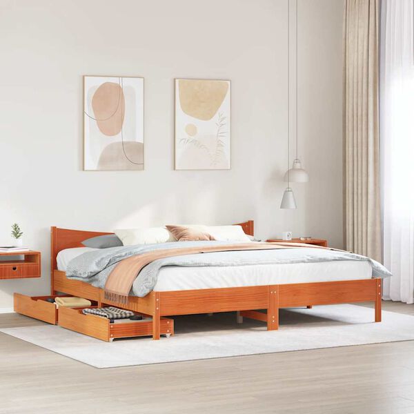 vidaXL Estructura cama con cajones madera pino marr&oacute;n cera 200x200 cm