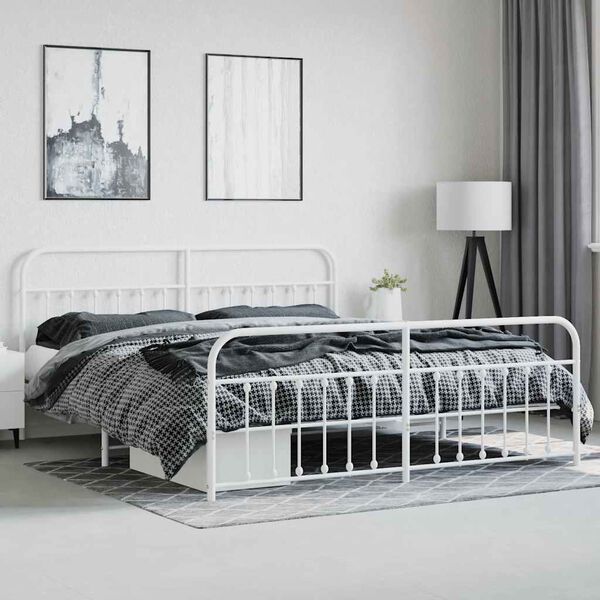 vidaXL Estructura cama sin colch&oacute;n con estribo metal blanco 200x200 cm
