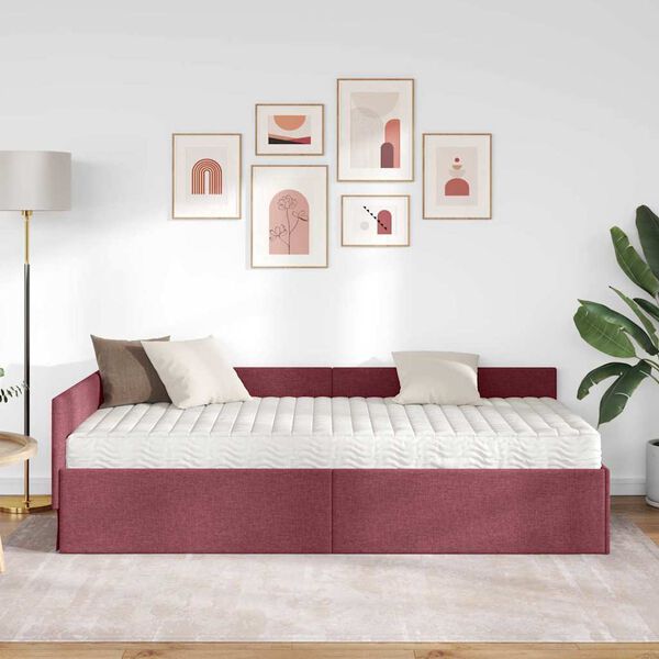 vidaXL Estructura de Cama Esquina con Colch&oacute;n Otro 2 pcs Rojo tela
