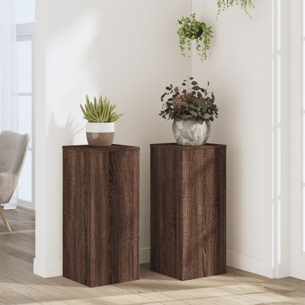 vidaXL Soportes de plantas 2 uds madera marr&oacute;n roble 30x30x70 cm
