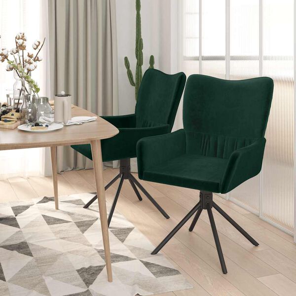 vidaXL Sillas de comedor giratorias 2 unidades terciopelo verde oscuro