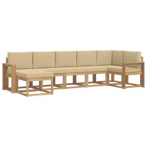 vidaXL Conjunto de sof&aacute;s de exterior con coj&iacute;n 7 pcs y Beige Poli&eacute;ster