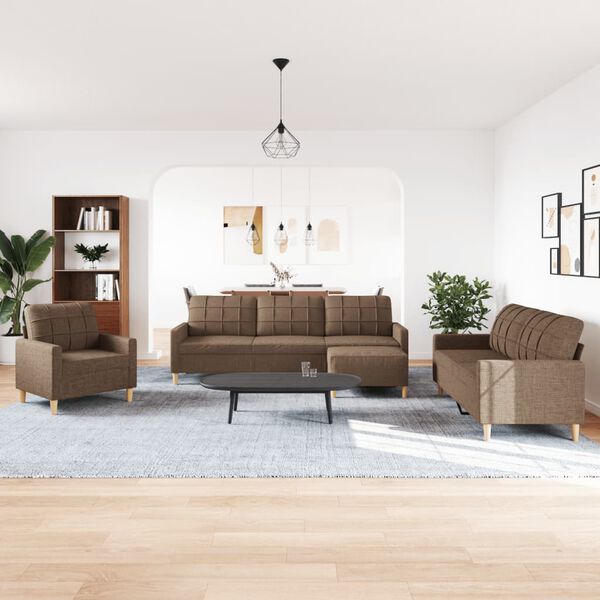 vidaXL Juego de sof&aacute;s con reposapi&eacute;s 4 piezas tela marr&oacute;n