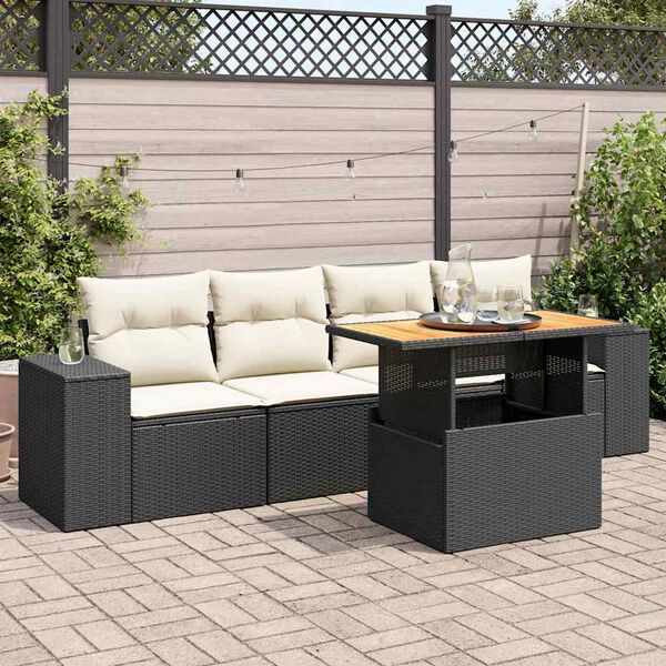 vidaXL Set de muebles de jard&iacute;n 5 pzas y cojines rat&aacute;n sint&eacute;tico negro