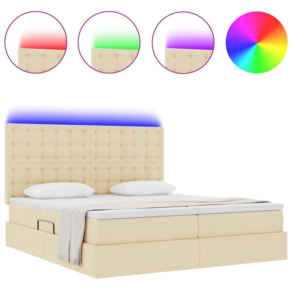 vidaXL Cama con tira de luces LED con cabecera Crema 180 x 200 cm tela