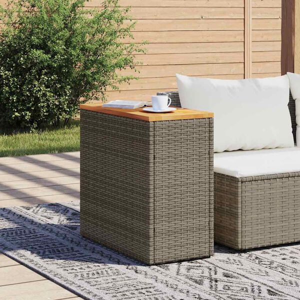 vidaXL Mesa auxiliar jardín tapa madera ratán PE gris 58x27,5x55 cm