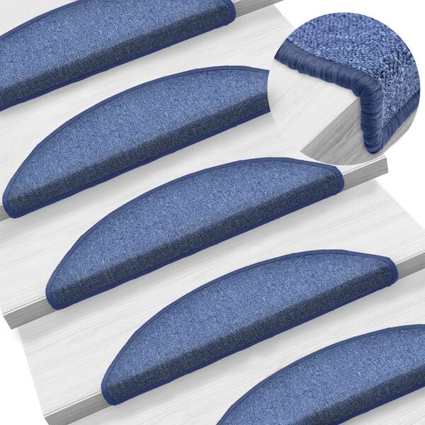 vidaXL Alfombrillas para escaleras 15 unidades 56x17x3 cm Azul Semicircular