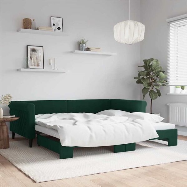 vidaXL Sof&aacute; cama nido terciopelo verde oscuro 100x200 cm