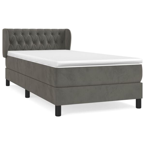 vidaXL Cama box spring con colch&oacute;n terciopelo gris oscuro 90x200 cm