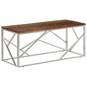 vidaXL Mesa de centro de acero inoxidable plateado y madera maciza