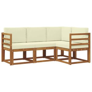 vidaXL Conjunto de sof&aacute;s de exterior con coj&iacute;n 4 pcs Natural y Crema