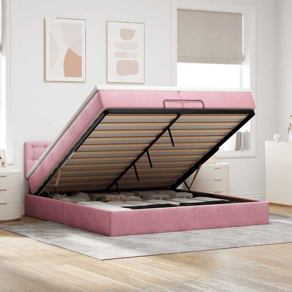 vidaXL Estructura cama otomana con colch&oacute;n terciopelo rosa 200x200 cm