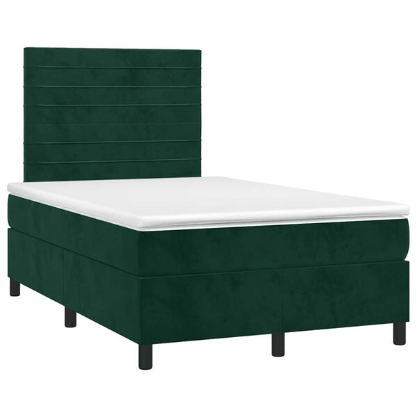 vidaXL Cama box spring colch&oacute;n y LED terciopelo verde oscuro 120x200cm