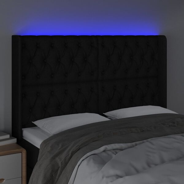 vidaXL Cabecero con LED de tela negro 163x16x118/128 cm