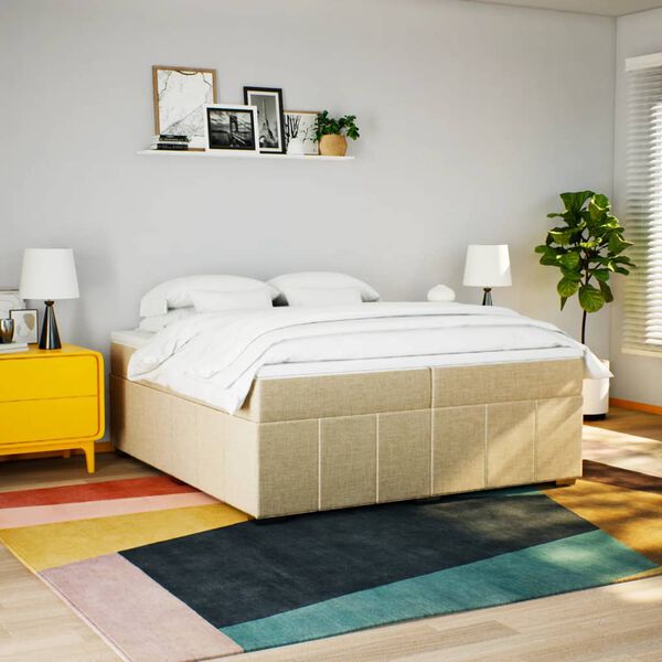 vidaXL Cama box spring con colch&oacute;n tela color crema 200x200 cm