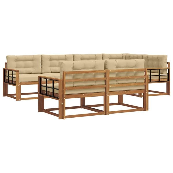 vidaXL Conjunto de sof&aacute;s de exterior con coj&iacute;n 7 pcs Natural y Beige