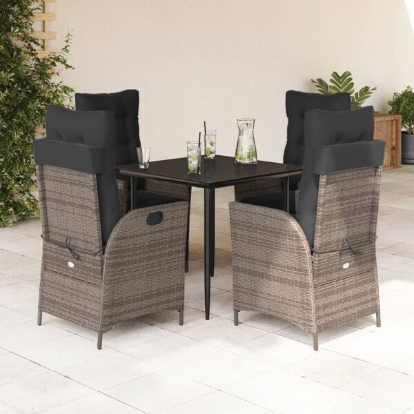 vidaXL Set comedor de jard&iacute;n 5 piezas con cojines rat&aacute;n sint&eacute;tico gris