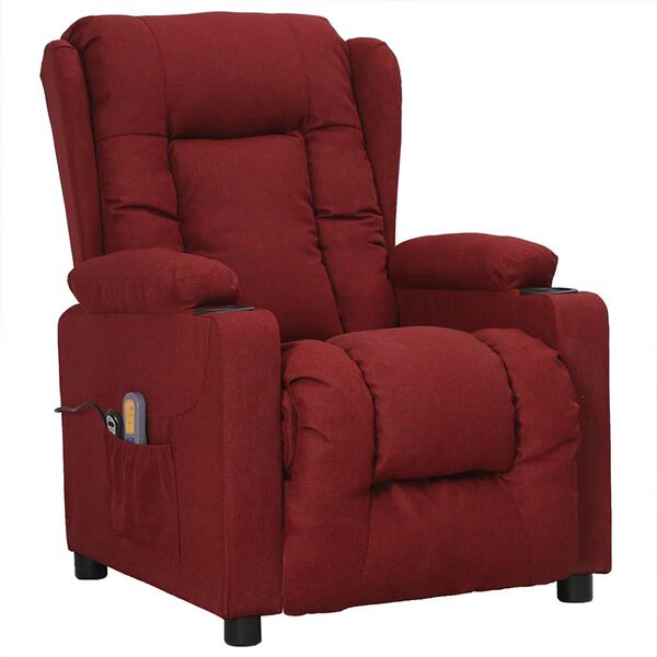 vidaXL Sill&oacute;n de masaje elevable tela rojo tinto