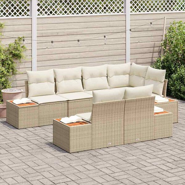 vidaXL Conjunto de sof&aacute;s de jard&iacute;n 7 pcs Beige y Crema Rat&aacute;n sint&eacute;tico