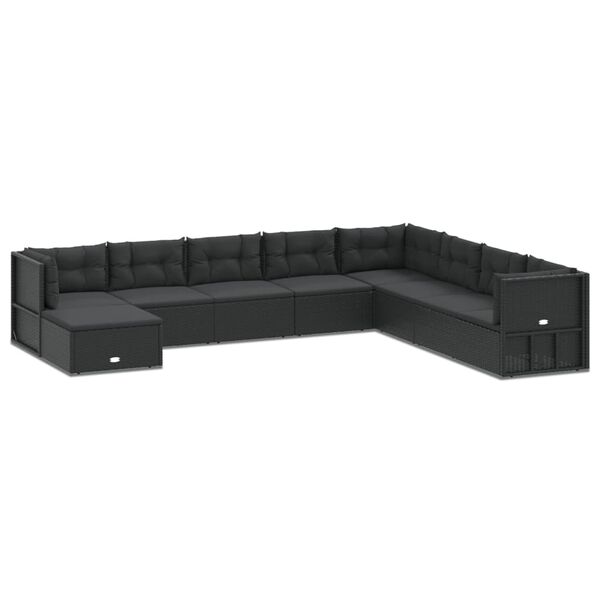 vidaXL Set de muebles de jard&iacute;n 9 pzas y cojines rat&aacute;n sint&eacute;tico negro