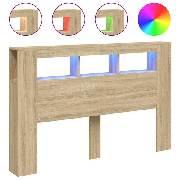 vidaXL Cabecero LED madera ingenier&iacute;a roble Sonoma 160x18,5x103,5 cm