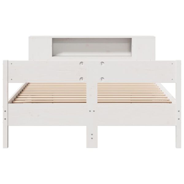 vidaXL Cama con estanter&iacute;a sin colch&oacute;n madera maciza blanca 140x200 cm