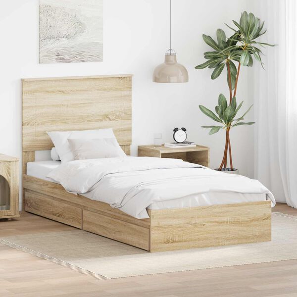 vidaXL Cama con almacenamiento con cabecera Roble Sonoma 75 x 190 cm