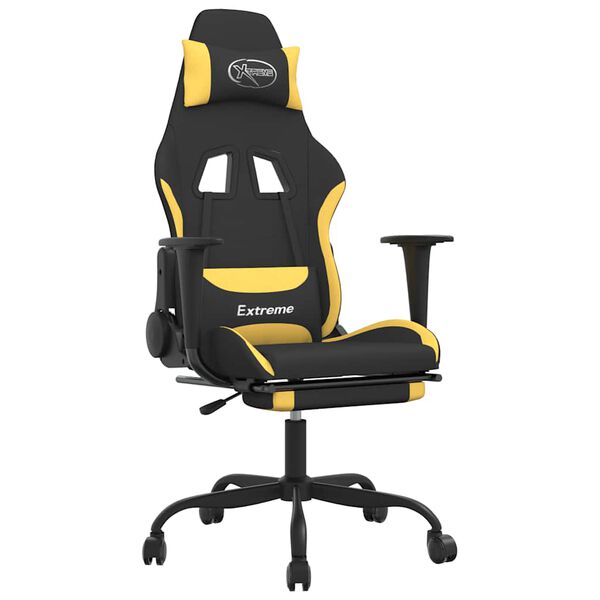 vidaXL Silla gaming de masaje con reposapiés tela negro y amarillo