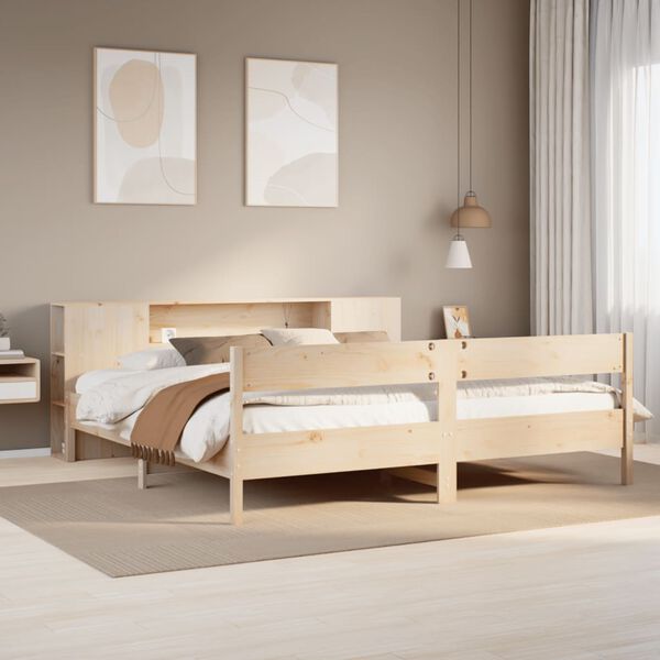vidaXL Cama con estanter&iacute;a sin colch&oacute;n madera maciza de pino 180x200cm