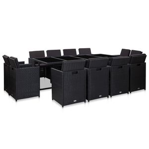 vidaXL Set comedor de jard&iacute;n 13 piezas y cojines rat&aacute;n sint&eacute;tico negro
