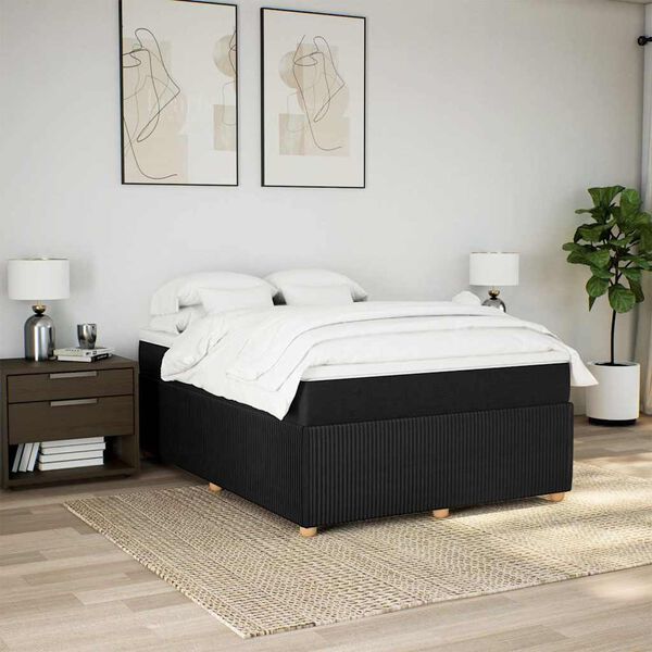 vidaXL Cama box spring con colch&oacute;n tela negro 140x190 cm