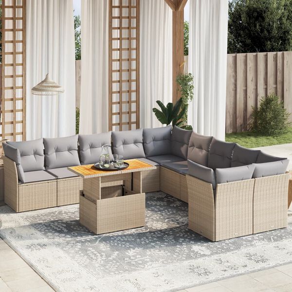 vidaXL Set de sof&aacute;s de jard&iacute;n 11pzas con cojines rat&aacute;n sint&eacute;tico beige