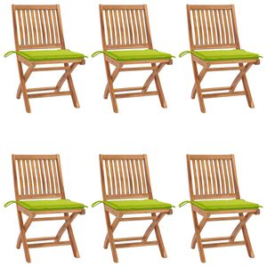 vidaXL Sillas plegables con cojines, 6 unidades, madera maciza de teca.