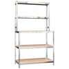vidaXL Mesa de trabajo con estantes 5 niveles madera y acero plata