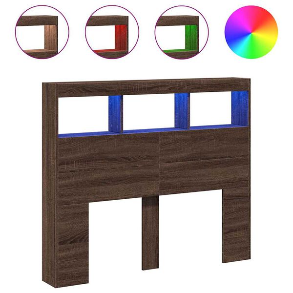 vidaXL Cabecero de cama con luz LED marr&oacute;n roble 100x17x102 cm