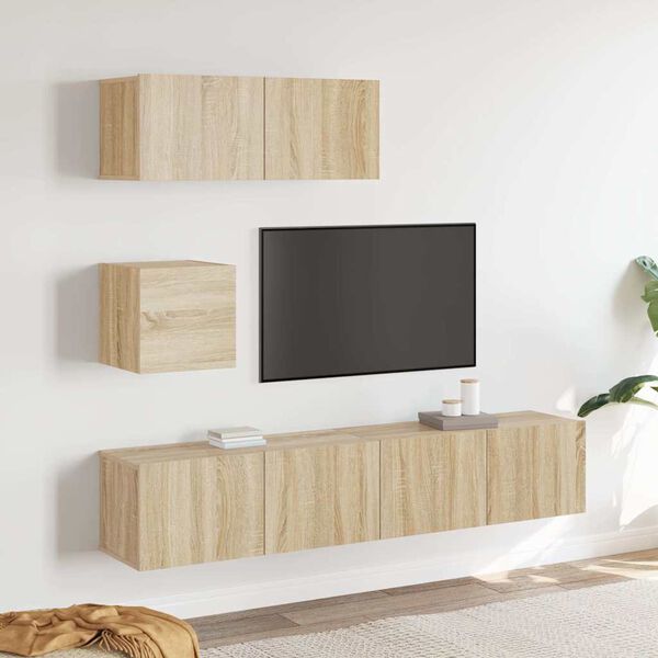 vidaXL Set de muebles para TV 4 pzas madera contrachapada roble Sonoma