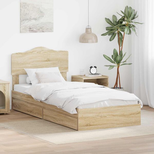 vidaXL Cama con almacenamiento con cabecera Roble Sonoma 100 x 200 cm