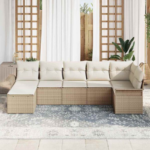 vidaXL Conjunto de sofá de jardín 7 pcs Beige ratán sintético