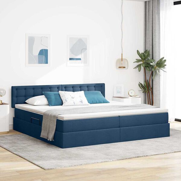 vidaXL Cama con almacenamiento y colch&oacute;n con colch&oacute;n Azul 200 x 200 cm