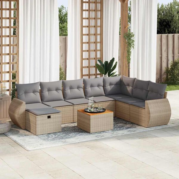 vidaXL Set de sof&aacute;s de jard&iacute;n con cojines 9 pzas rat&aacute;n sint&eacute;tico beige