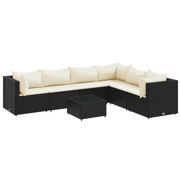 vidaXL Set de muebles de jardín y cojines 7 pzas ratán sintético negro