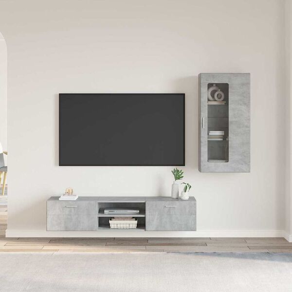 vidaXL Conjunto de mueble de TV con caj&oacute;n FLORIN Gris Concreto