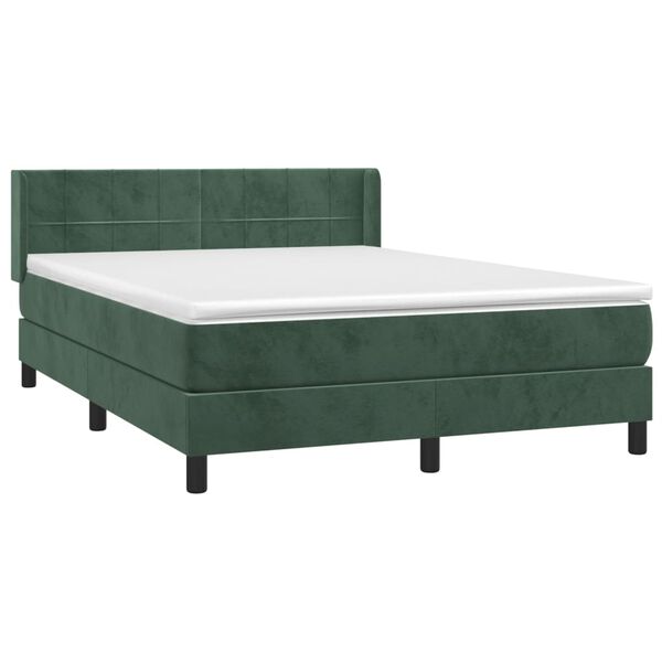 vidaXL Cama box spring con colch&oacute;n terciopelo verde oscuro 140x190 cm