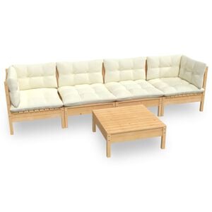 vidaXL Muebles de jard&iacute;n 5 pzas y cojines madera maciza de pino crema
